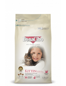 BonaCibo Kitten для кошенят віком до 12 міс (курка, анчоуси та рис)
