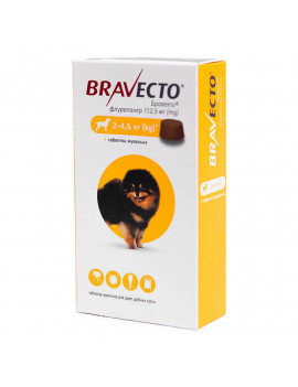 Bravecto таблетка від бліх та кліщів для собак вагою 2-4.5 кг