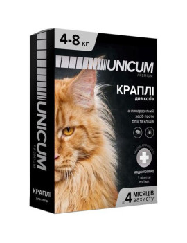 Unicum PREMIUM краплі від бліх та кліщів для котів 4-8 кг