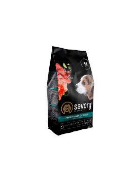 Сухий корм Savory Puppy для цуценят усіх порід, зі свіжою індичкою і куркою
