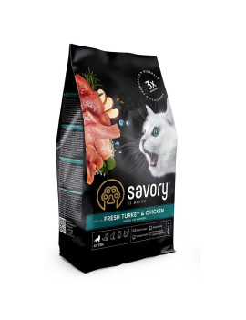Сухий корм Savory для кошенят всіх порід, зі свіжою індичкою та куркою