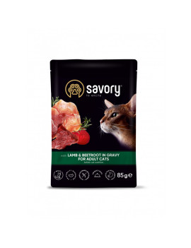 Вологий корм Savory для дорослих котів, ягня з буряком у соусі, пауч