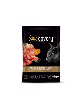 Вологий корм Savory для стерилізованих котів, індичка з морквою в желе, пауч