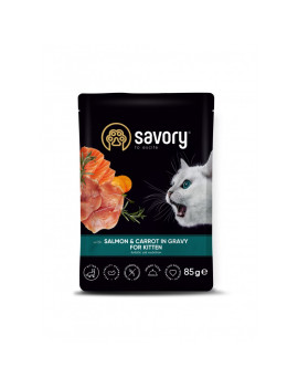 Вологий корм Savory для кошенят, лосось із морквою у соусі, пауч