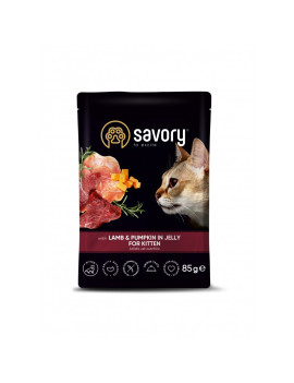 Вологий корм Savory для кошенят, ягня з гарбузом у желе, пауч