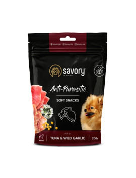 М'які ласощі Savory з антипаразитарним ефектом для собак, тунець та дикий часник