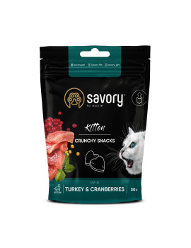 Хрусткі ласощі Savory для здорового росту кошенят, індичка з журавлиною, 50 г