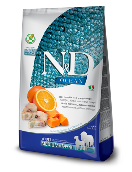 Сухий корм Farmina N&D Ocean Cod, Pumpkin & Orange Adult Medium & Maxi беззерновий для собак середніх і великих порід