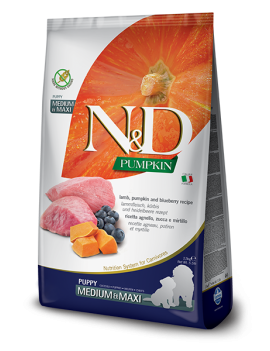 Сухий корм Farmina (Фарміна) N & D Grain Free Pumpkin Dog Lamb & Blueberry Puppy Medium & Maxi беззерновий для цуценят середніх і великих порід, з ягням
