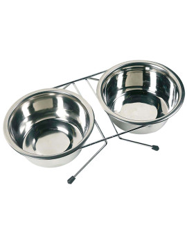 Flamingo Dinner Set ФЛАМІНГО ДІНЕР СЕТ  миски на підставці для собак, нержавіюча сталь, 2х380 мл