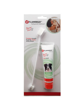 Flamingo Petcare Toothpaste + Toothbrush ФЛАМІНГО ЗУБНА ПАСТА ТА ЗУБНА ЩІТКА для собак, набір