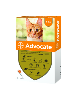 Elanco (Bayer) Advocate - краплі на холку для захисту котів від бліх, кліщів та гельмінтів, 1 уп. (3 піп.)