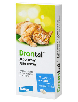 Elanco (Bayer) Drontal Таблетки для лікування та профілактики гельмінтозів у котів, 24 таб