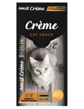 AnimAll Сrème Ласощі для котів зі смаком курки з креветками 15 г х 6 шт