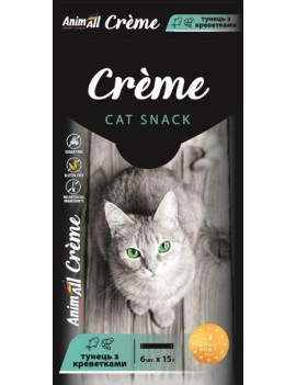AnimAll Сrème Ласощі для котів зі смаком тунця з креветками 15 г х 6 шт