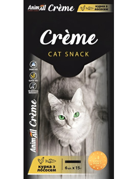 AnimAll Сrème Ласощі для котів зі смаком курки з лососем 15 г х 6 шт