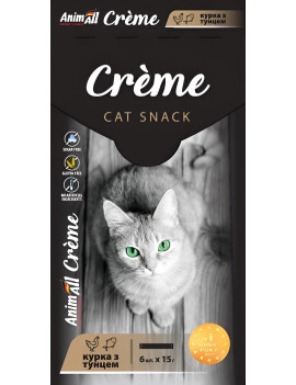 AnimAll Сrème Ласощі для котів зі смаком курки з тунцем 15 г х 6 шт
