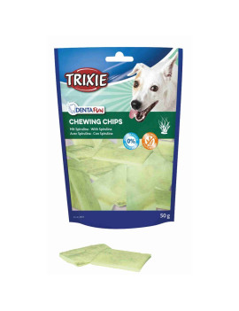 Ласощі Trixie Denta Fun Chewing Chips для собак пластинки для чищення зубів зі спіруліною 50 гр