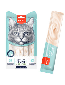 Wanpy Creamy Lickable Treats Tuna & Codfish ВАНПІ ТУНЕЦЬ З ТРІСКОЮ рідкі ласощі для котів, 14гр х 5
