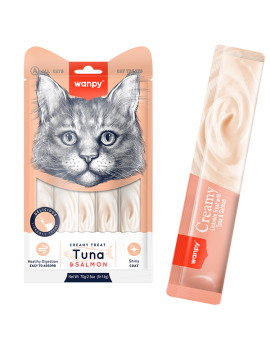 Wanpy Creamy Lickable Treats Tuna & Salmon ВАНПІ ТУНЕЦЬ З ЛОСОСЕМ рідкі ласощі для котів, 14гр х 5шт
