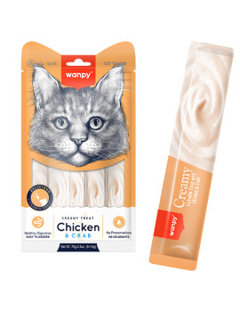 Wanpy Creamy Lickable Treats Chicken & Crab ВАНПІ КУРКА З КРАБОМ рідкі ласощі для котів, 14гр х 5шт