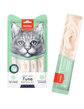 Wanpy Creamy Lickable Treats Tuna & Scallop ВАНПІ ТУНЕЦЬ З МОРСЬКИМ ГРЕБІНЦЕМ рідкі ласощі для котів, 14гр х 5шт