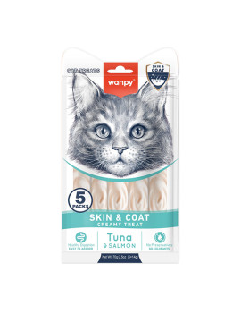 Wanpy Functional Creamy Lickable Treat Skin&Coat шкіра й шерсть функціональні рідкі ласощі для котів, 14гр х 5шт