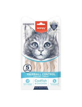 Wanpy Functional Creamy Lickable Treat Hairball Control ВАНПІ ВИВЕДЕННЯ ШЕРСТІ функціональні рідкі ласощі для котів, 14гр х 5шт
