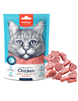 Wanpy Chicken Jerky & Codfish Hearts Ласощі для котів сердечка курка з тріскою 80г