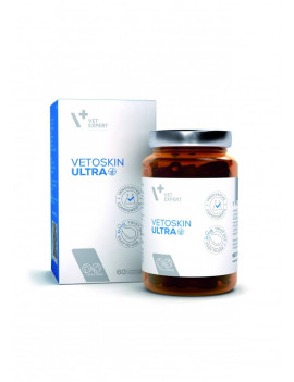 Vet Expert VetoSkin Ultra Нутрицевтична добавка для комплексної підтримки і регенерації шкіри і шерсті у котів і собак, 60 кап.