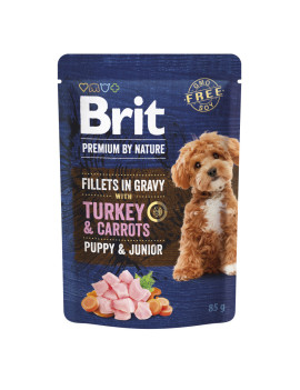 Корм вологий Brit Premium Fillets in Gravy Turkey & Carrots Puppy для цуценят малих порід філе в соусі індичка і морква 85 г