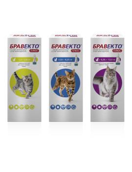 Bravecto Plus (Бравекто Плюс) Протипаразитарні краплі на холку від бліх, кліщів і глистів для котів