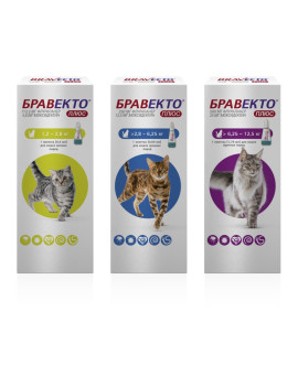 Bravecto Plus (Бравекто Плюс) Протипаразитарні краплі на холку від бліх, кліщів і глистів для котів
