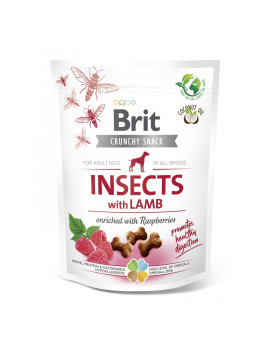 Ласощі для собак Brit Care Dog Crunchy Cracker Insects with Lamb для травлення, комахи, ягня і малина, 200 г