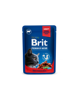 Вологий корм для котів Brit Premium Cat pouch з тушкованою яловичиною та горошком, 100 г
