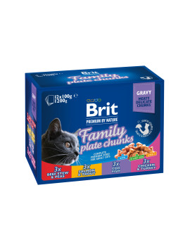 Набір вологих кормів для котів Brit Premium Cat pouch «Сімейна тарілка», асорті із 4 смаків, 12 шт. х 100 г