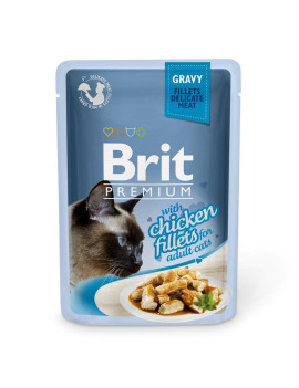 Вологий корм для котів Brit Premium Cat pouch Chicken Fillets in Gravy філе курки в соусі, 85 г 