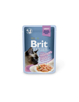 Вологий корм для стерилізованих котів Brit Premium Cat pouch Salmon Fillets in Gravy філе лосося в соусі, 85 г 