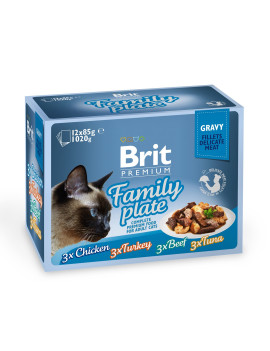 Набір вологих кормів для котів Brit Premium pouches «Сімейна тарілка, філе в соусі», асорті із 4 смаків, 12 шт. х 85 г