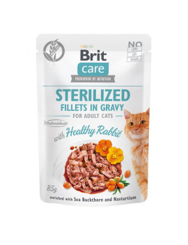 Вологий корм Brit Care Cat Pouch для стерилізованих котів, філе в соусі, кролик, 85 г
