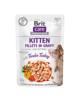Вологий корм Brit Care Cat Pouch для кошенят, філе в соусі, ніжна індичка, 85 г