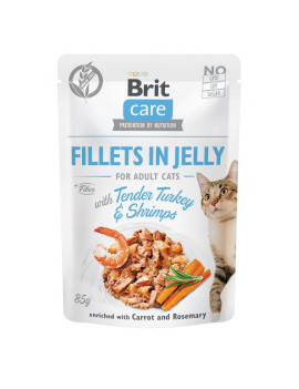 Вологий корм Brit Care Cat Pouch для котів, в желе, ніжна індички з креветками, 85 г