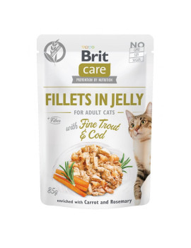 Вологий корм Brit Care Cat Pouch для котів, в желе, тріска та форель, 85 г