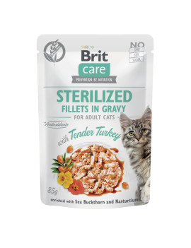 Корм вологий для стерилізованих котів Brit Care Cat Sterilized філе в соусі з індичкою, пауч, 85 г