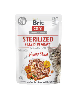 Корм вологий для стерилізованих котів Brit Care Cat Sterilized філе в соусі з качкою, пауч, 85 г