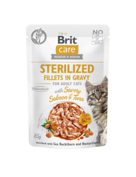 Корм вологий для стерилізованих котів Brit Care Cat Sterilized філе в соусі з лососем і тунцем, пауч, 85 г
