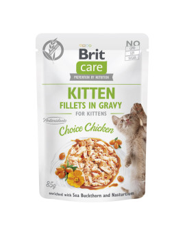 Корм вологий для кошенят Brit Care Cat Fillets in Gravy Choice Chicken філе в соусі з куркою, пауч, 85 г