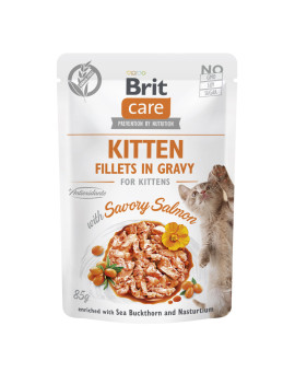 Корм вологий для кошенят Brit Care Cat Fillets in Gravy with Savory Salmon філе в соусі з лососем, пауч, 85 г