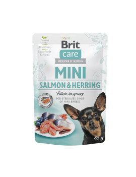 Вологий корм Brit Care Mini для собак, з філе лосося та оселедця в соусі, 85 г
