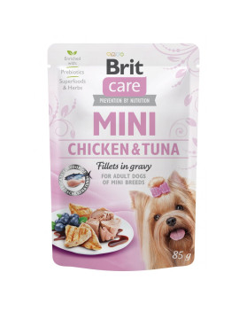 Вологий корм Brit Care Mini для собак, з філе курки та тунця в соусі, 85 г